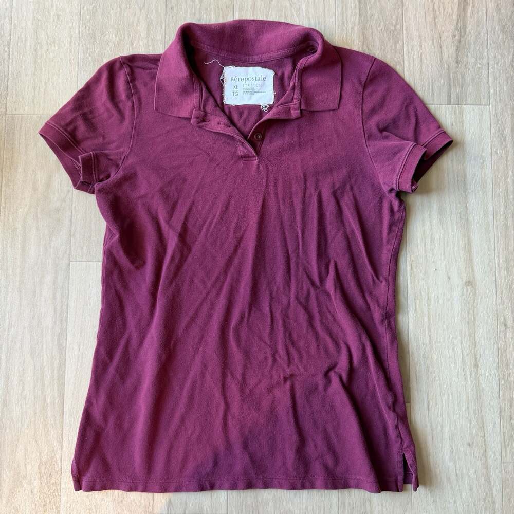 Y2K Aeropostale Maroon Stretch Polo Shirt Size XL